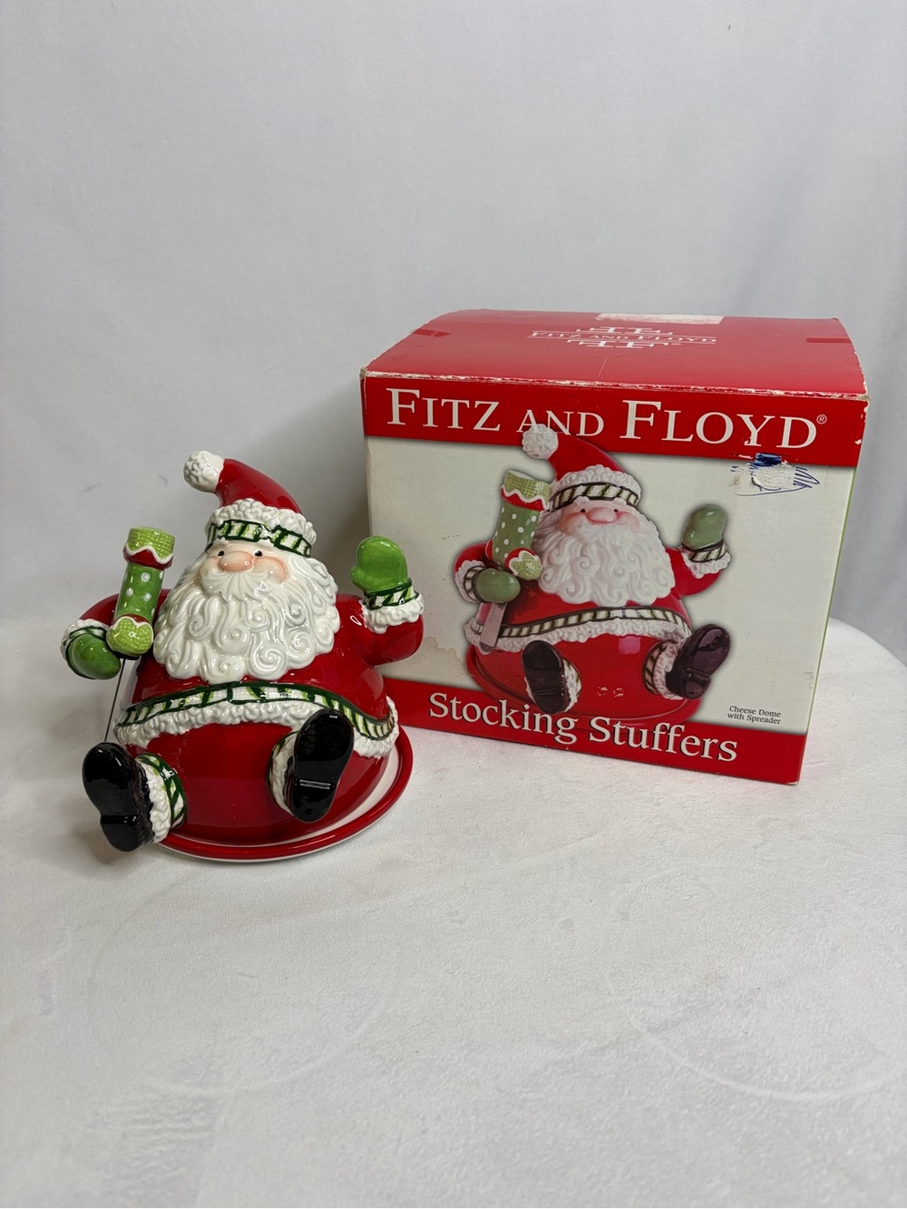 Fitz And Floyd Christmas Stocking Stuffers Santa Cheese Dome With Spreader